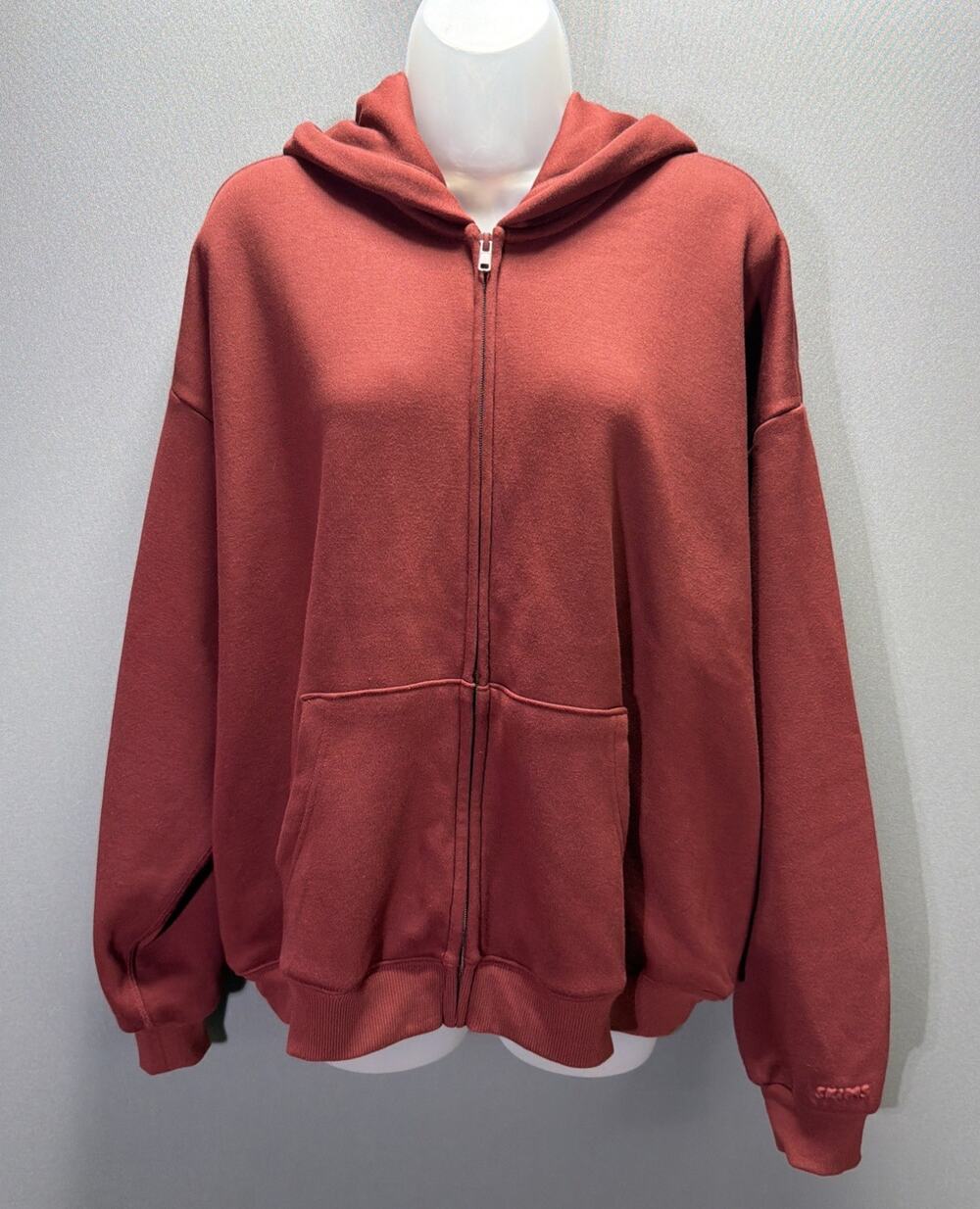 SKIMS Cotton Fleece Classic Zip Up Hoodie in Washed Red Size XL